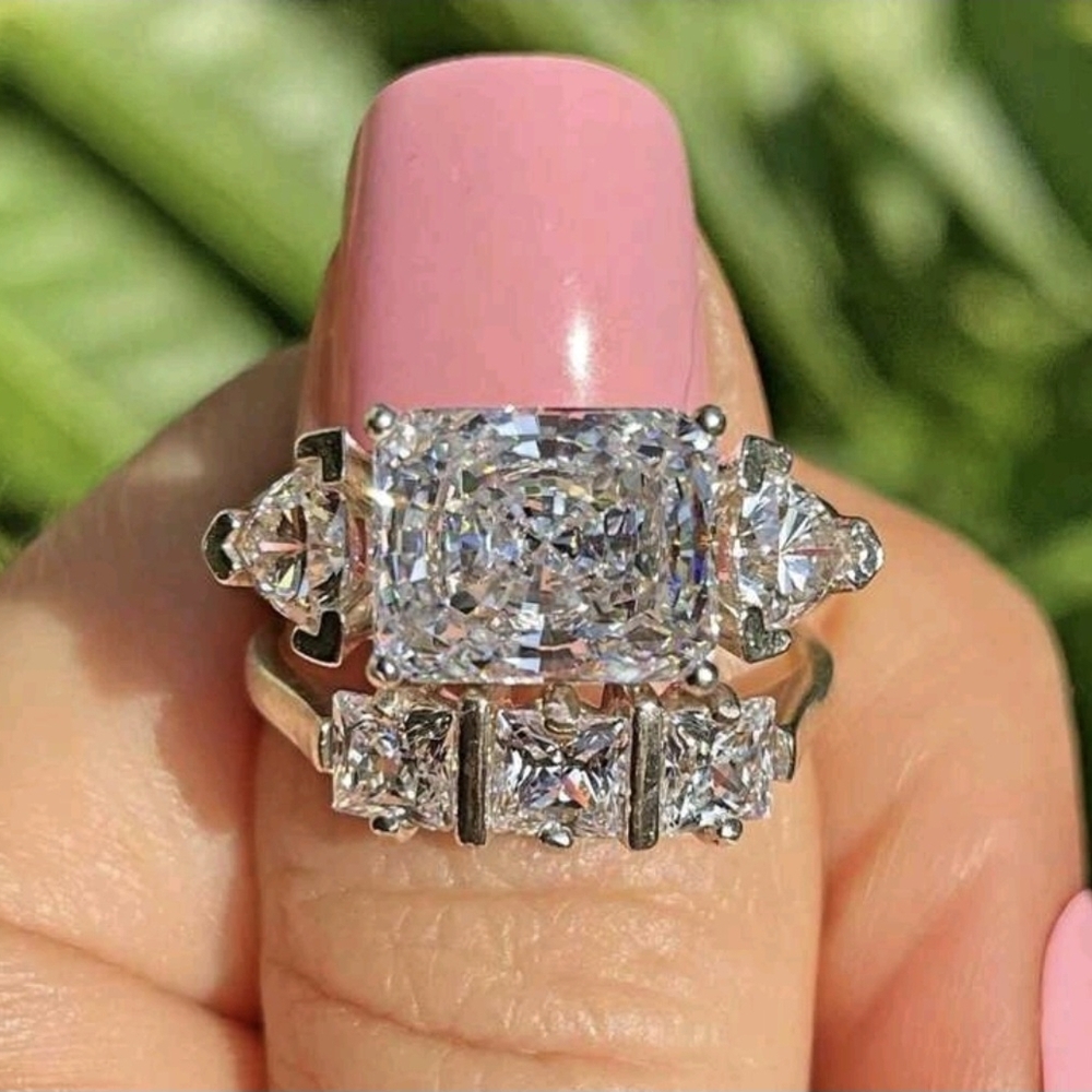 🎉🎉NEW🎉🎉 GORGEOUS!! 2PC SET S925 Sterling Silver Rectangle CZ Ring